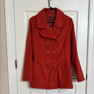 NWT New Rue21 Orange Pea Coat Jacket Womens Ladies Large